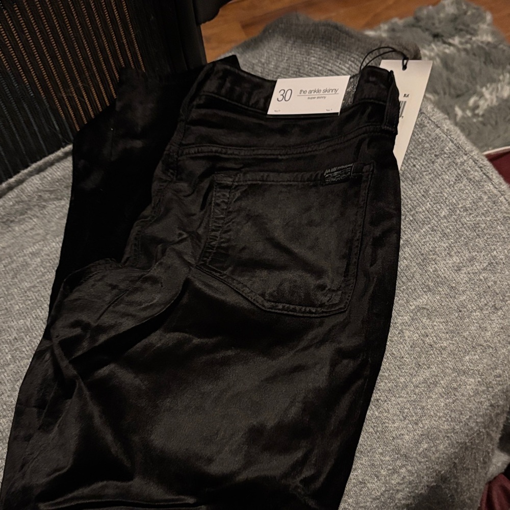 7 For All Mankind Black Velvet Super Skinny Ankle Pants